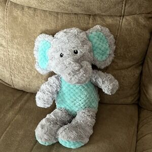 Spark Create Imagine Plush Elephant Cuddle Animal Crinkle Toy Gray & Aqua 15"